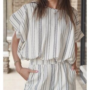 P Cill Sz Sm Boho Linen‎ Blend Two Piece Set Wide Leg Pants Scandinavian Artsy